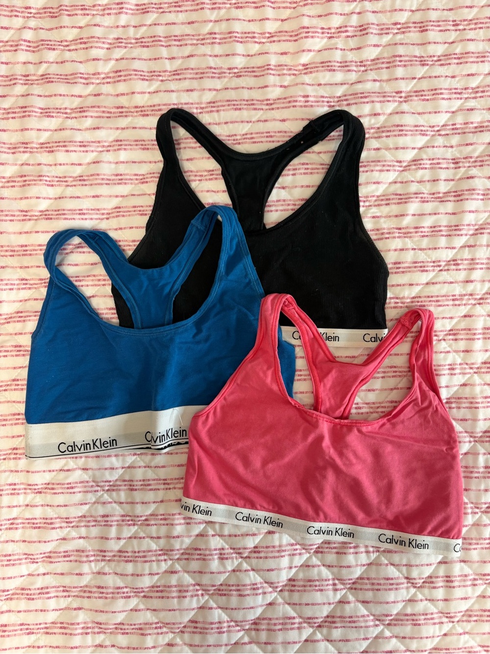 Calvin Klein Trio Racerback Bralettes - Black, Blue & Pink